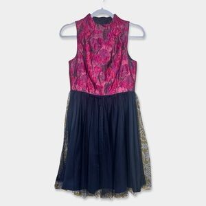AIDAN AIDAN MATTOX Mini Dress Size 4 Pink Black Tulle Skirt GUC